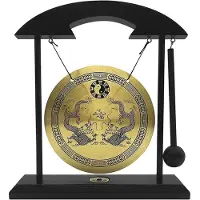 Melitt Desktop Gong - Feng Shui Brass Gong Desktop Ornament with Stand and Mallet, Delicate Chinese Home Decor,Double Dragon