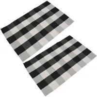Semoic 2X Cotton Plaid Rugs, Check Rug,23.6Inch X35.4Inch,Checkered Outdoor Rug (Black and White Porch Rugs)