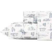 Nautica - Sheet i fuld st?rrelse s?t bomuld Percale Bedding Crisp & Cool Coastal Home Decor (Whitewood Sail Blue Full)