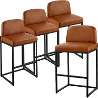 Vevor Barstolsæt med 4, 68 cm barstole i barhøjde, moderne barstol i PU-læder med ryglæn, metalben, nem montering, armløs barstol, barø til køkken, spisestue, brun