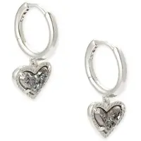 Kendra Scott Ari Heart Huggie øreringe i Rhodium Platinum Drusy