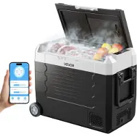 Vevor Bilkøleskab, DC 12/24V AC100-240V Kompressor Elektrisk Køler, -4°F til 68°F Lastbilkøleskab med APP-styring, Hjul og Dobbelt Zone, 48 QT Bilkøler til Autocampere, Både, Camping, Fiskeri