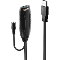 Lindy USB 3.0 aktivt forlængerkabel, 10m, USB A, sort, 43156
