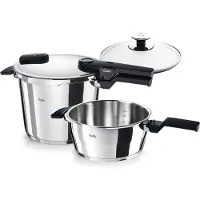 Fissler Vitaquick Elemental 600-460-13-080/0 Sage Green, 2-piece pressure cooker set with glass lid, 22 cm, 6l and 3,5l