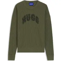 HUGO Oversize fit sweater i ribstrikket bomuld med varsity-logo