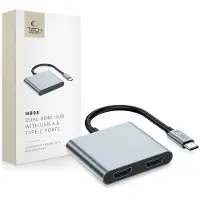 Tech-Protect HB08 4-in-1 USB-C + USB2.0 + 2 x HDMI 4K 60HZ Adapter - Grey USB hub - USB 2.0 - 2 ports - Grå