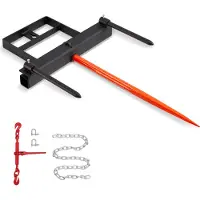 Vevor 39" høspyd, ballespyd 1600lbs lastekapacitet, minilæsser traktor skovlmontering med 2 stk. 17,5" stabilisatorspyd og 60" kæde, hurtigskiftende gafler