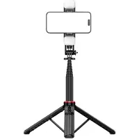 Hurtel Selfie stick WC12YDS teleskopisk 1,3 m aluminiumsstativ med dobbelt lys og telefonholder - sort