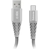 SBS TECABLEUNRETCK, 1,5 m, USB A, USB C, Sølv