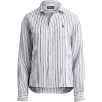 Ralph Lauren Polo Ralph Laurentil kvinder. 211935130502 Kort og vid hørskjorte med hvide, blå tern (M), Casual, Linned, Korte ærmer