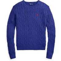 Ralph Lauren Polo Ralph Laurentil kvinder. 211971869509 Blå kabelstrikket bomuldssweater (L), Casual, Lange ærmer