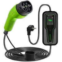 Qoltec - EV-opladningsstation - 2-i-1, med regulering, 230V, LCD, bærbar, vægmonteret - 3.5 kW - 16 A (IEC 62196 Type 2) - sort, grøn