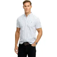 Superdry Superdrytil mænd. M4011101A Oxford Preppy skjorte med korte ærmer og hvide striber (S), Casual, Bomuld