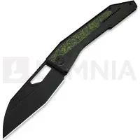 We Knife Inceptus foldekniv, Black Ti & Green/Black CF, Black Stonewash