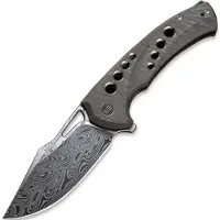 We Knife Swiftfin Damasteel, Tiger Stripe Flamed Ti