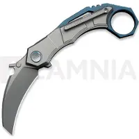 We Knife Tayra foldekniv, Gray & Blue Ti, Stonewash