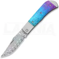 Kizer Cutlery Trestle Rainbow Damascus foldekniv, Gray Aluminum & Crystallzied Ti