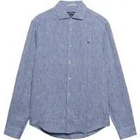 Superdry Superdrytil mænd. M4011103A Riviera hørskjorte blå (XL), Casual, Linned, Lange ærmer