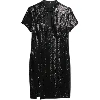 Superdry Superdrytil kvinder. W8011769A Mandarin Sequin kjole sort (XS), Casual, Party, Nylon, Korte ærmer