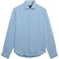Superdry Superdrytil mænd. M4011103A Riviera hørskjorte blå (S), Casual, Linned, Lange ærmer