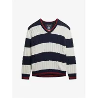 Superdry Superdrytil kvinder. W6110703A Stribet oversize trøje hvid (S), Casual, Bomuld, Lange ærmer
