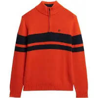 Superdry Superdrytil mænd. M6110709A Orange Cotton Stripe Half stribet trøje med lynlås (M), Casual, Bomuld