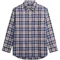 Superdry Superdrytil kvinder. W4010500A Ternet flannel boyfriend-skjorte blå (XS), Casual, Bomuld, Lange ærmer