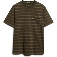 Superdry Superdrytil mænd. M1012043A Struktureret, stribet t-shirt med brun lomme (XXL), Casual, Bomuld, Korte ærmer