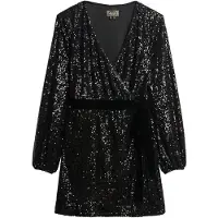 Superdry Superdrytil kvinder. W8011789A Sequin Velvet Wrap kjole sort (S), Casual, Party, Polyester, Lange ærmer