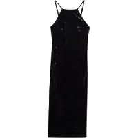 Superdry Superdrytil kvinder. W8011985A Midikjole i fløjl med blonder på ryggen (XS), Casual, Party, Lilla, Polyester, Uden ærmer/stropper