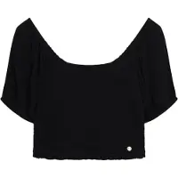 Superdry Superdrytil kvinder. W6011857A Sort vævet bluse med smock (L), Casual, Viscose, Korte ærmer