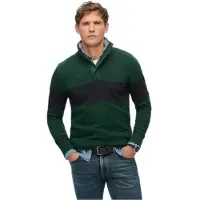 Superdry Superdrytil mænd. M2014171A Klassisk rugbytrøje med grøn bagerkrave (M), Casual, Bomuld