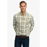 Superdry Superdrytil mænd. M4011122A Merchant Lite ternet skjorte grøn (S), Casual, Bomuld, Lange ærmer