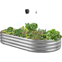 Vevor Højbed i metal, 1,8 x 0,9 x 0,3 m udendørs galvaniseret plantekasse, åben bunddesign, stor højbed til dyrkning af grøntsager, blomster, sukkulenter, galvaniseret farve