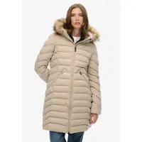 Superdry Superdrytil kvinder. W5011999A Fuji Faux beige frakke (M), Casual, Genanvendt polister, Bæredygtig