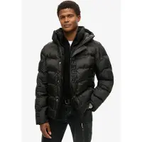 Superdry Superdrytil mænd. M5011902A Quiltet jakke med hætte og sort urban print (L), Casual, Genanvendt polister, Bæredygtig