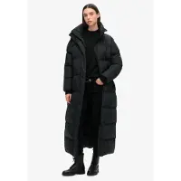 Superdry Superdrytil kvinder. W5011800A Lang sort quiltet frakke (XL), Casual, Genanvendt polister, Bæredygtig