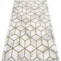 Rugsx Tæppe EMERALD eksklusiv 1014 glamour, stilfuld terning fløde / guld 120x170 cm