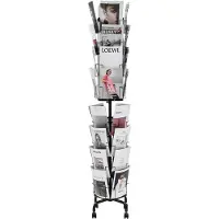 Vevor lykønskningskort displaystativ, 32 lommer roterende postkort brochure displaystativ, 360° roterende kort displaystativ med skilteholder og 4 hjul (2 låsbare) til udstillinger, kontormesser