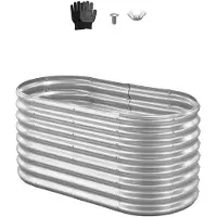 Vevor Højbed i metal, 1,2 x 0,6 x 0,6 m oval udendørs galvaniseret plantekasse, åben bunddesign, stor højbed til dyrkning af grøntsager, blomster, sukkulenter, galvaniseret farve