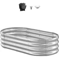 Vevor Højbed i metal, 1,2 x 0,6 x 0,3 m oval udendørs galvaniseret plantekasse, åben bunddesign, stor højbed til dyrkning af grøntsager, blomster, sukkulenter, galvaniseret farve