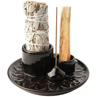 Typecat Candle Holder-4 in 1 Incense & Candle Holder - Ceramic Incense Holder Ash Catcher Tray for Meditations Room Black Brown