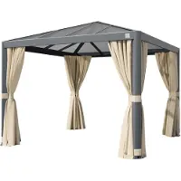 PRIMEYARD 3x3m, hardtop havepavillon, inkl. 4 sidegardiner, champagnefarvet