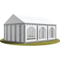 TOOLPORT 4x6m, Partytelt, PVC-teltdug, grå-hvid, med bundramme