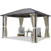 TOOLPORT 3x3,65m, hardtop havepavillon, inkl. 4 sidegardiner, Creme