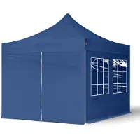 TOOLPORT 3x3 m Easy Up pavillon, ECONOMY stål 30 mm, sidedele med gittervinduer, blå