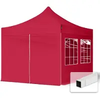 TOOLPORT 3x3m, stål, easy-up-pavillon, 4 sidedele, rød