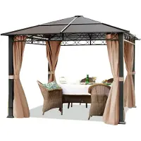 TOOLPORT 3x3m, hardtop havepavillon, inkl. 4 sidegardiner, cappuccino