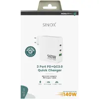 Sinox PRO 230V 2xUSB-C 1xUSB-A oplader 140W. Hvid, Indendørs, USB, 28 V, Hvid