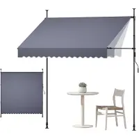 Vevor Manuel Udtrækkelig Markise, 250 cm Udendørs Udtrækkelig Terrassemarkise Solskærm, Højdejusterbar Terrassedør Vindue Markise med Manuelt Håndsving til Baghave, Have, Altan, Mørkegrå